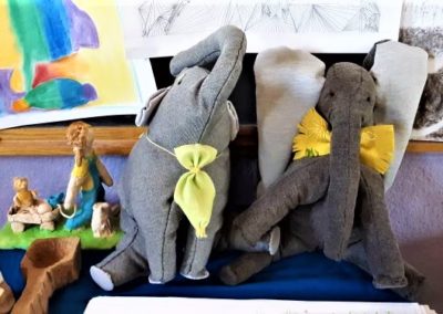 Students showcase their best work at the end of the year, including hand sewn projects, wood carvings, and sculpted clay.